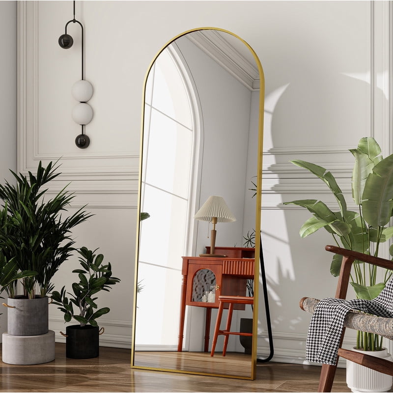 Anyrose 59.5" x 16" Arched Full Length Mirror Floor Mirror with Stand Wall-Mounted, Gold