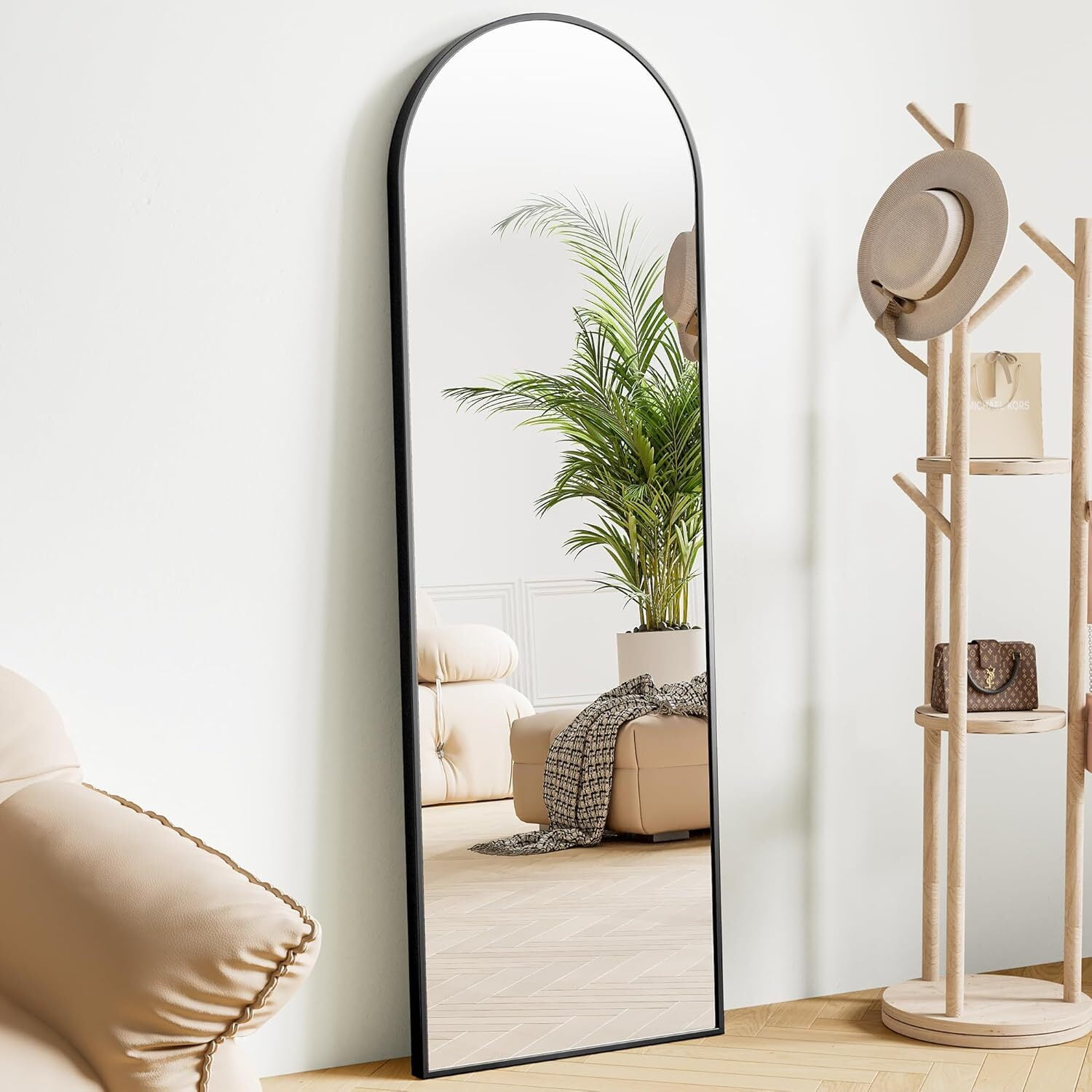 Anyrose 59"x 16" Arched Full Length Mirror Floor Mirror with Stand Wall-Mounted, Black