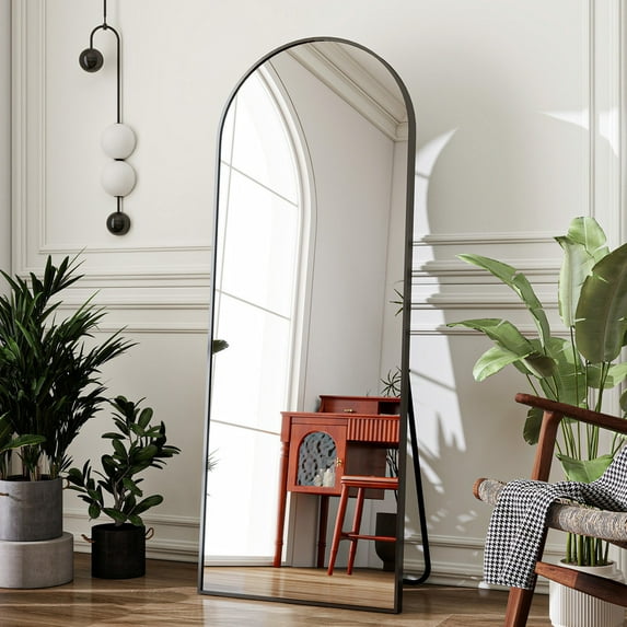 Anyrose 59.5" x 16" Arched Full Length Mirror Floor Mirror with Stand Wall-Mounted, Black