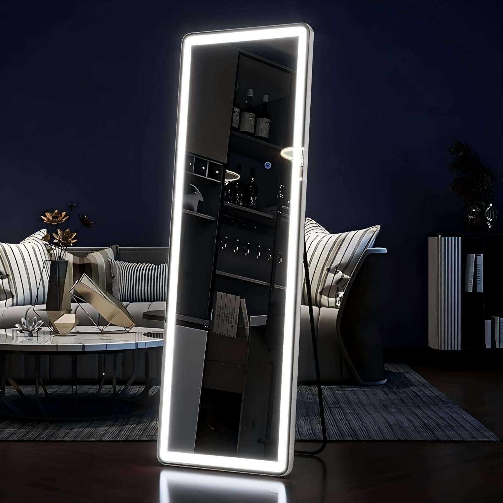 Gleamira 60"x16" LED Full Length Mirror Rectangular Floor Mirror with Stand, White