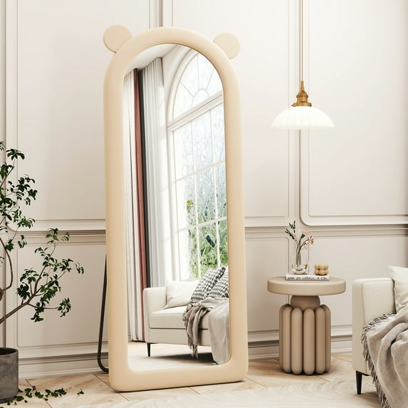 Anyrose 63"X24" Arched Mirror Full Length, Floor Mirror with Stand, Full Body Freely Standing Mirror for Bedroom,White