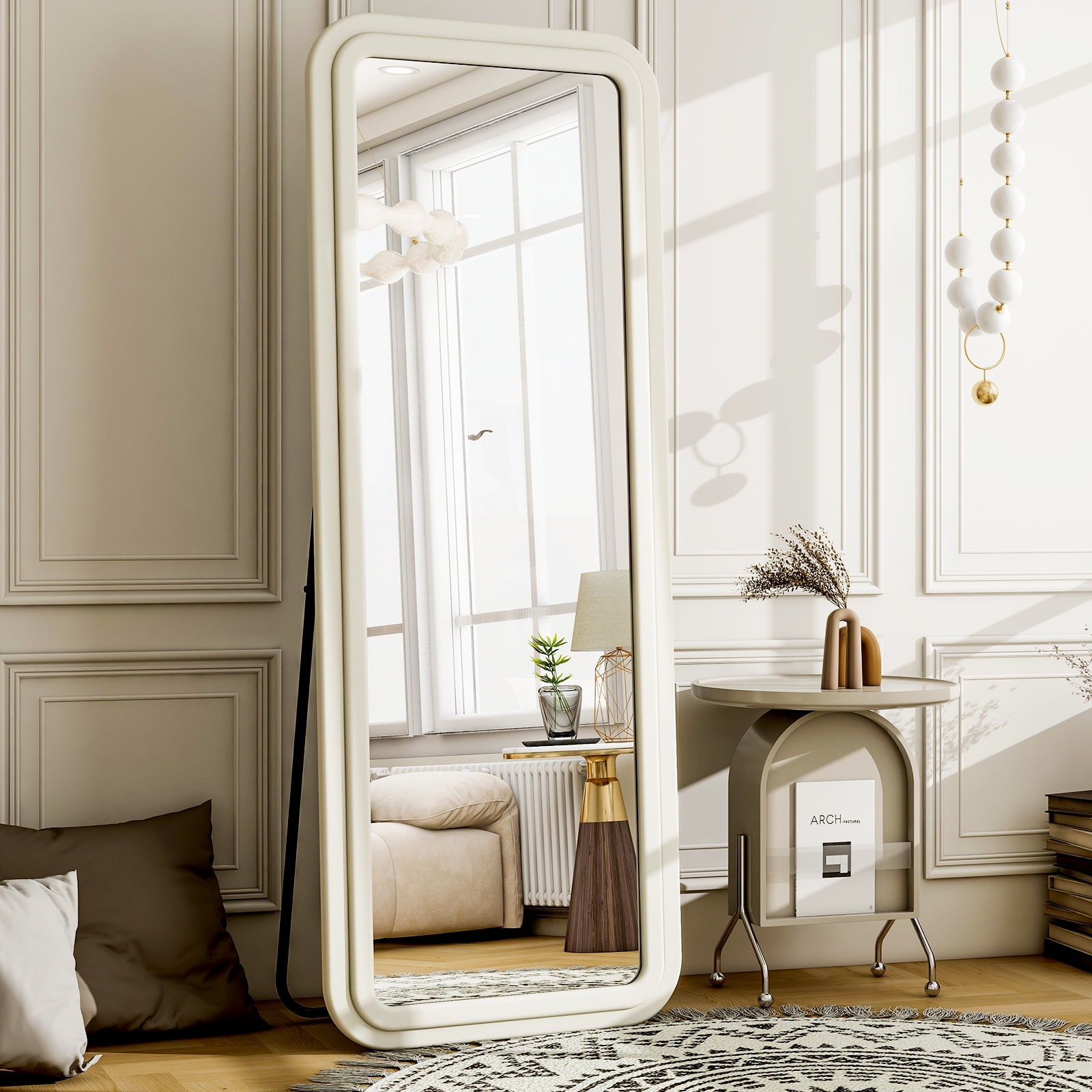 Anyrose 63"x 24" Full Length Mirror Flannel Irregular Wavy Mirror, White