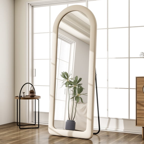 Anyrose 63"x24" Arch-Top Floor Mirror Round-Edge With Thick Flannel Frame, White