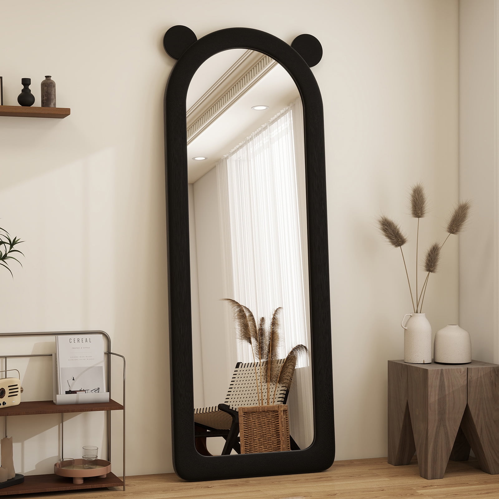 Anyrose 63"x24" Arched Floor Mirror Irregular Full Length Mirror With Flannel Frame, Black