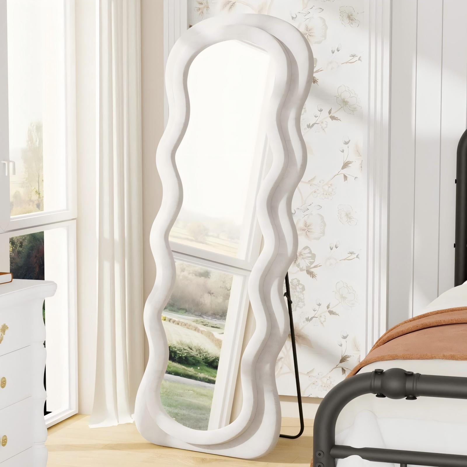 Anyrose 63"x24" Wavy Floor Mirror Arched Cloud Shaped Full Length ...