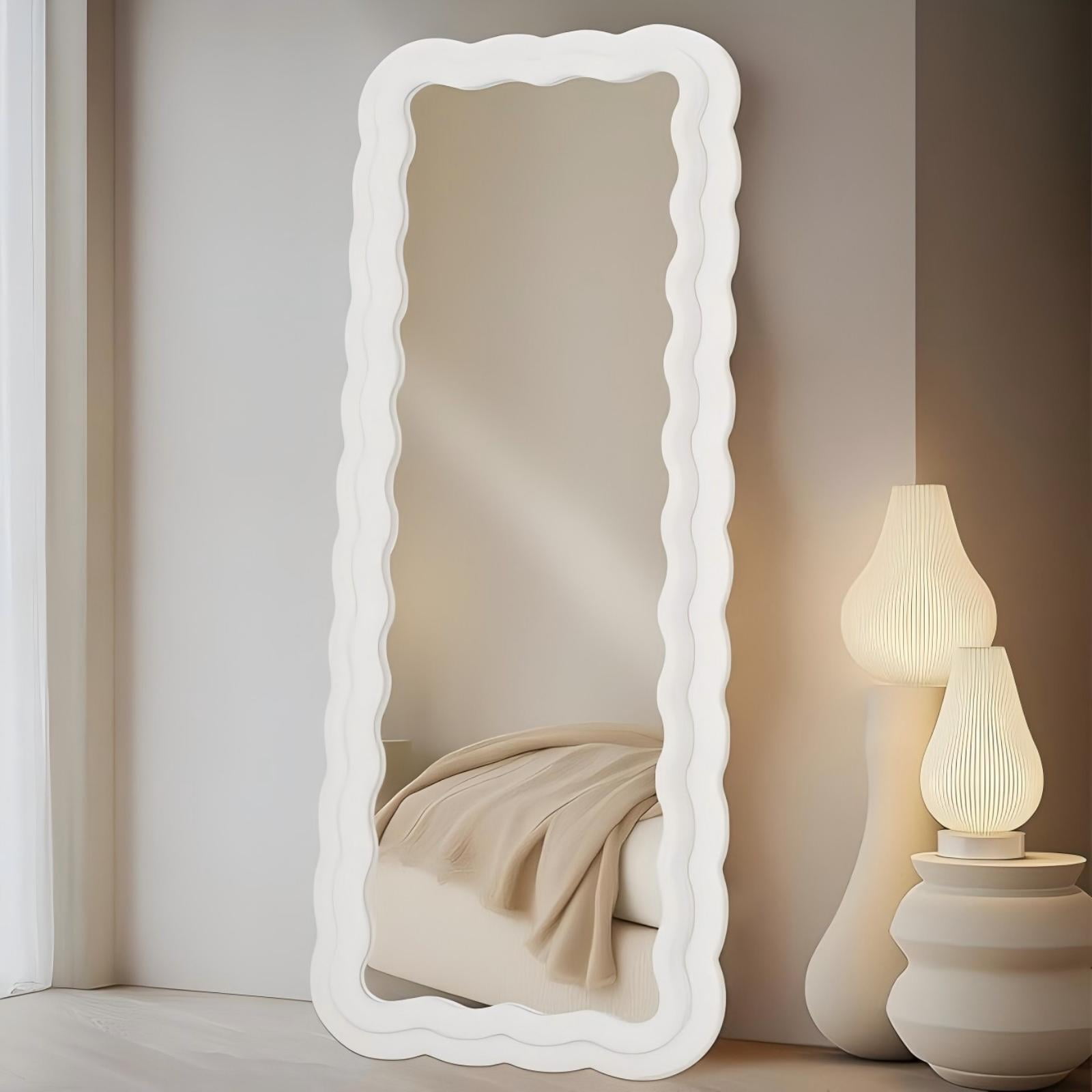 Anyrose 63"x24" Wavy Full Length Mirror Floor Mirror with Flannel Frame,White