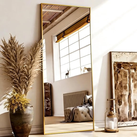 Anyrose 64"x 21.1" Floor Mirror Full Length, Bedroom Floor Body Mirror with Stand,Gold