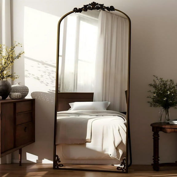 Anyrose 64.1"x21.3" Arched Full Length Mirror Baroque Vintage Floor Mirror with Carved Frame,Bronze