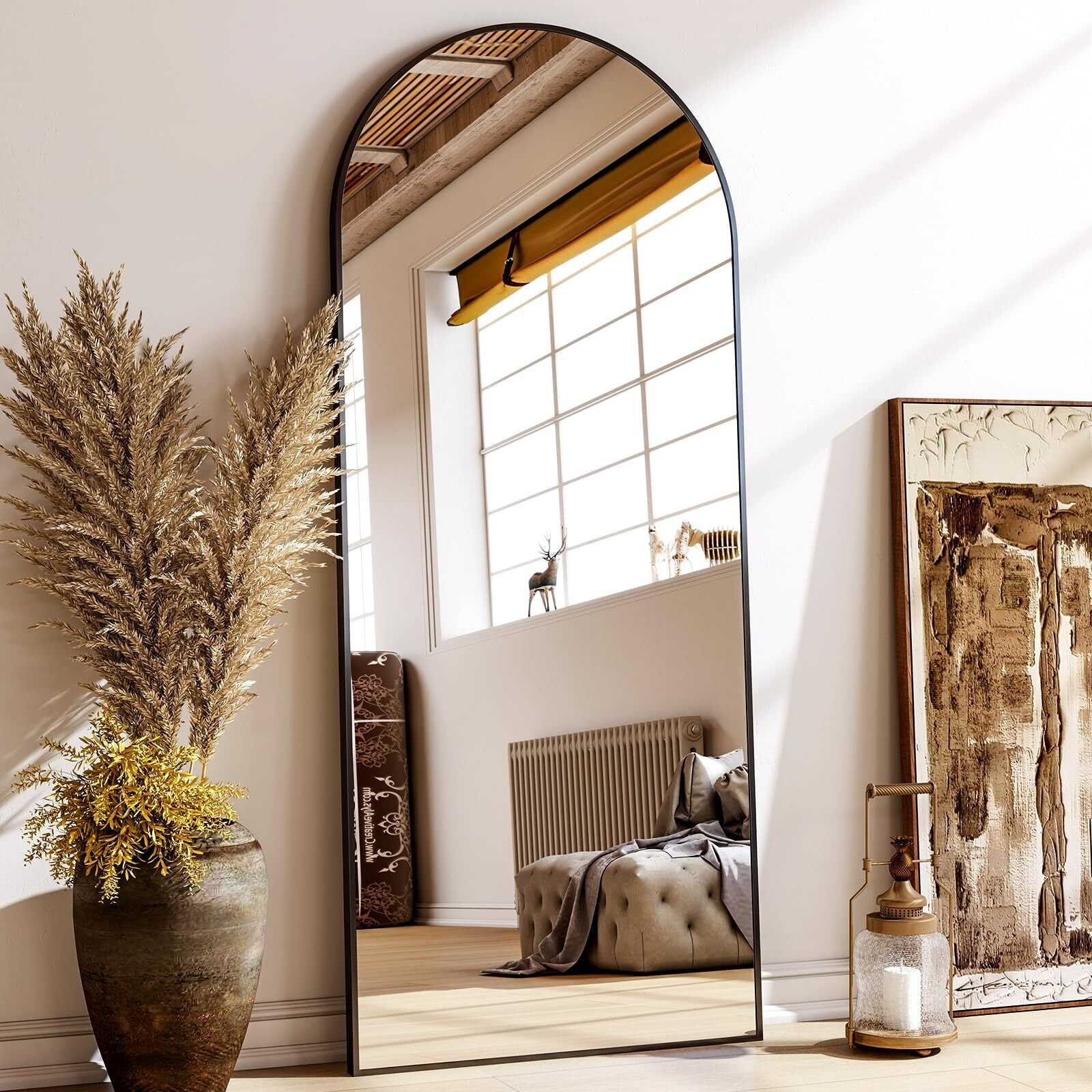 Anyrose 64.1"x21" Arched Modern Full Length Mirror Free standing Floor Mirror with Aluminum Frame, Black