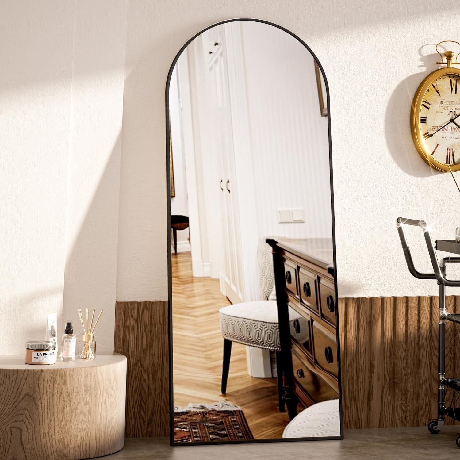 Anyrose 64.2"x21" Arched Full Length Mirror Free-standing Floor Mirror, Black
