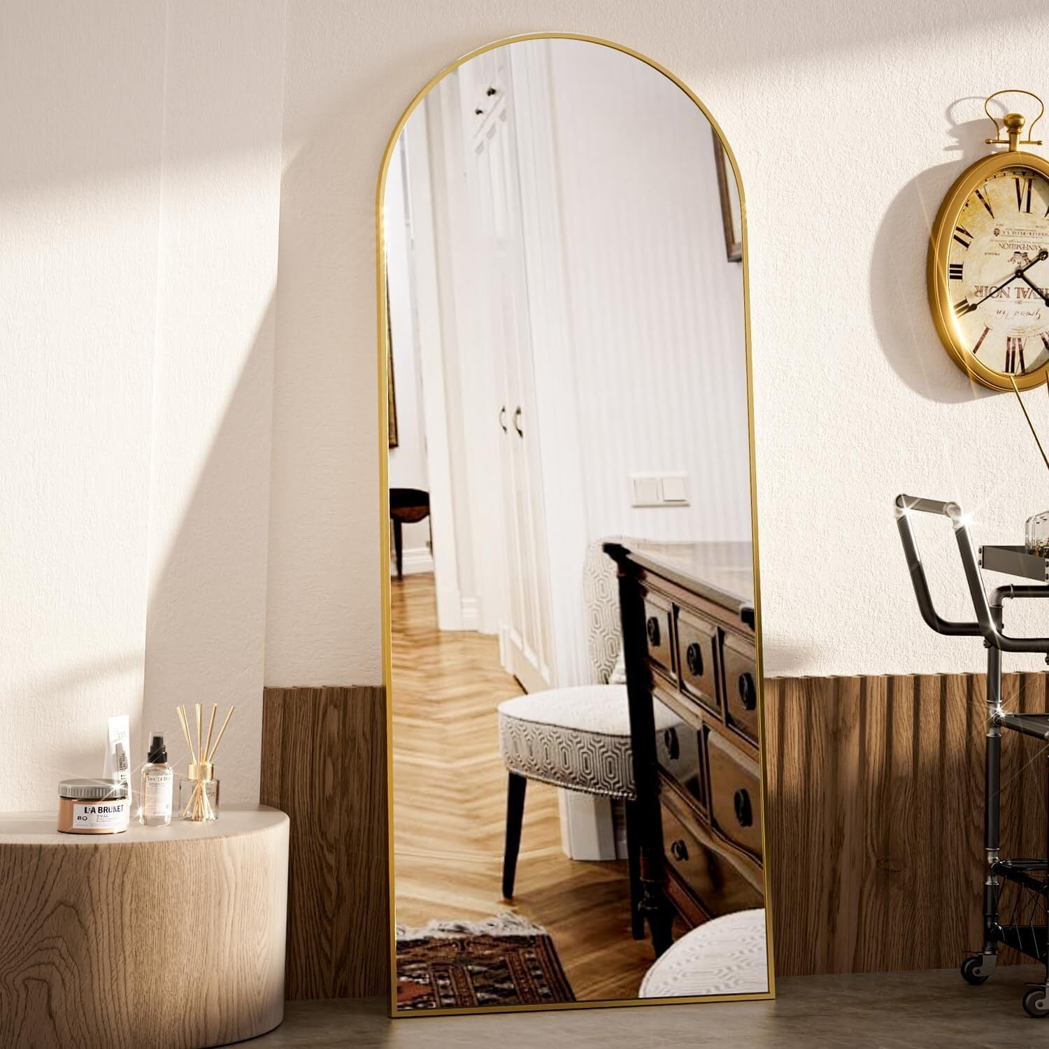 Anyrose 64.2"x21" Arched Full Length Mirror Free-standing Floor Mirror, Gold