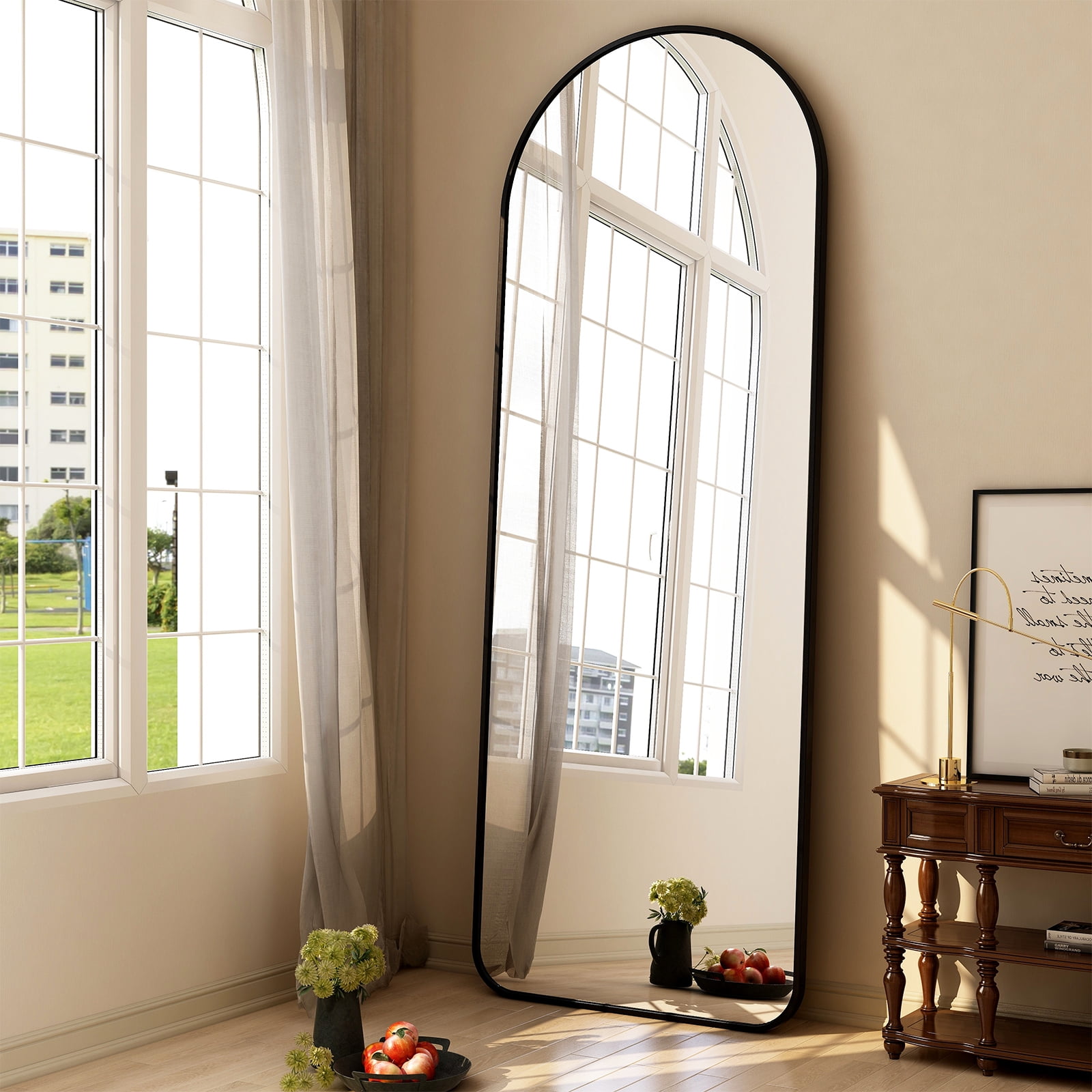 Anyrose 64"x 21.5" Arched Full Length Mirror Wall Mirror with Aluminum Alloy Frame,Black