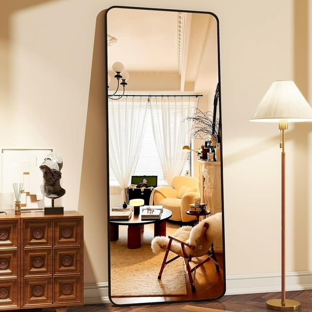 Anyrose 64"x 21" Rectangle Full Body Mirror with Round Edge,Black