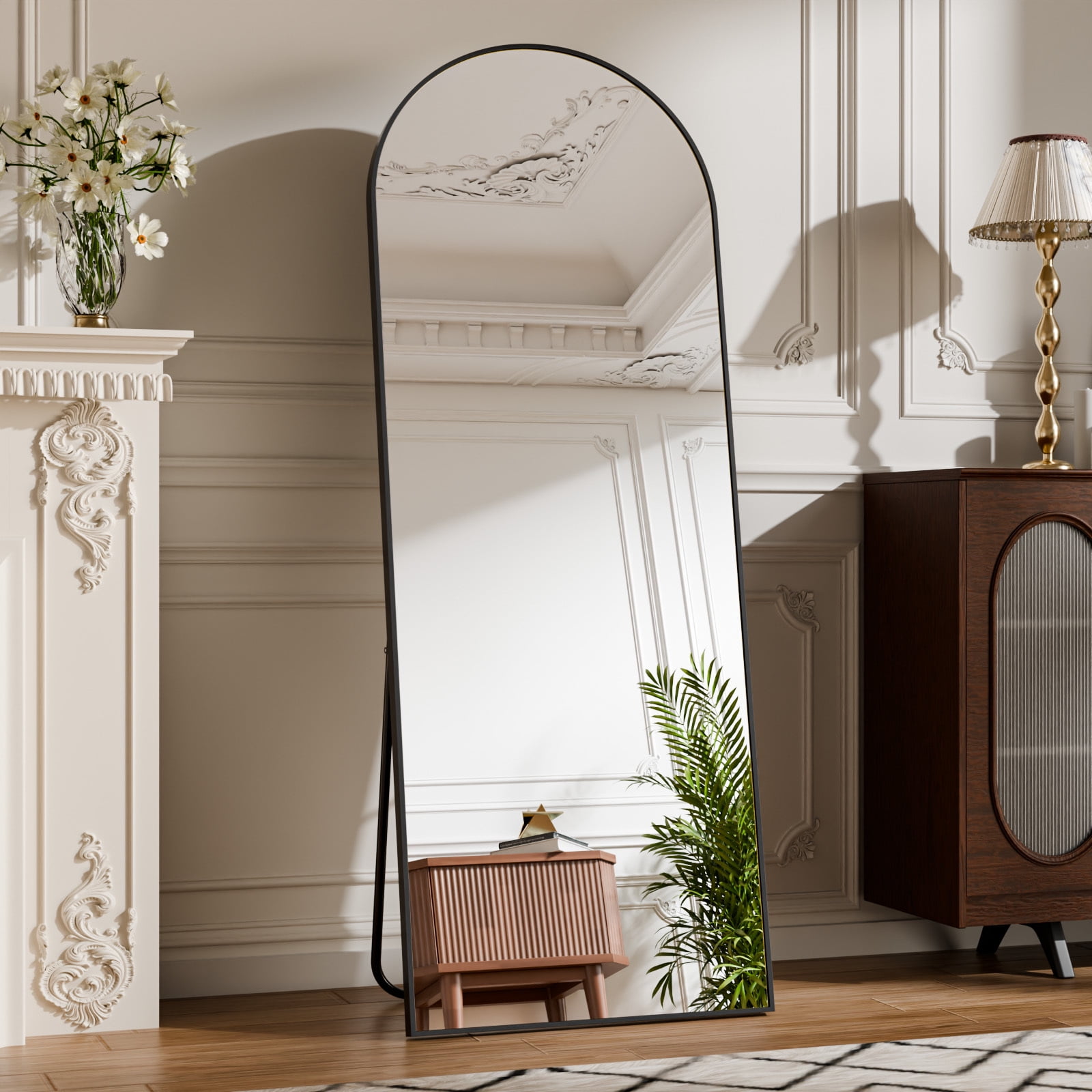 Anyrose 64"x21.3" Arched Full Length Floor Mirror Wall-Mounted Leaning Mirror, Black