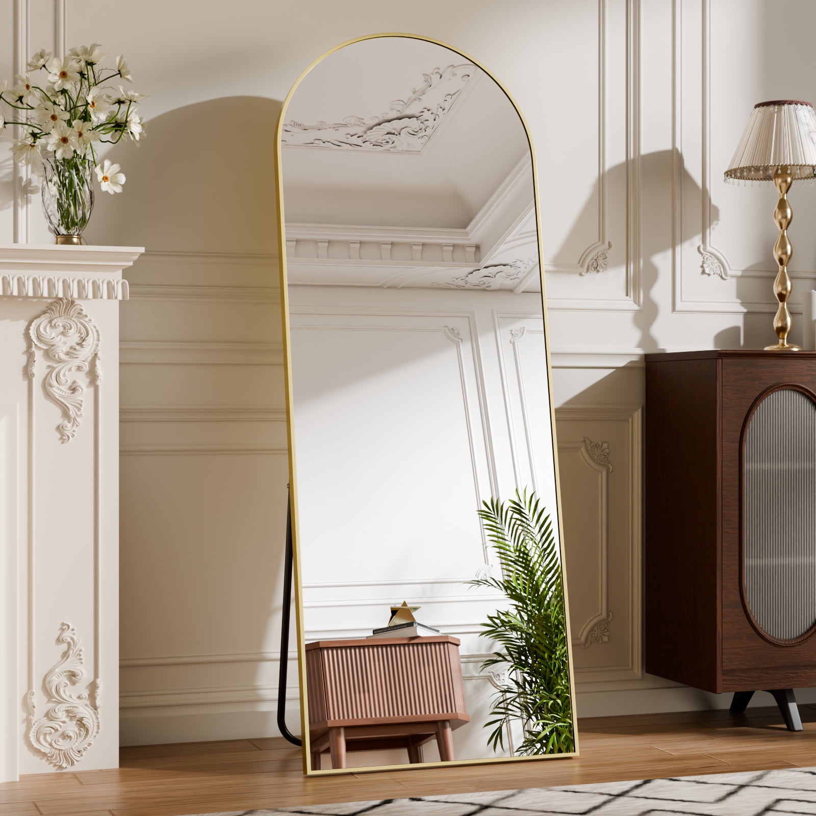 Anyrose 64"x21.3" Arched Full Length Floor Mirror Wall-Mounted Leaning Mirror, Gold