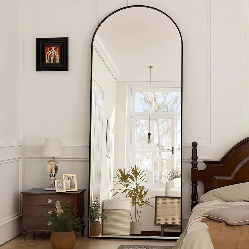 Anyrose 64"x21" Arched Full Body Mirror Free-standing Floor Mirror, Black