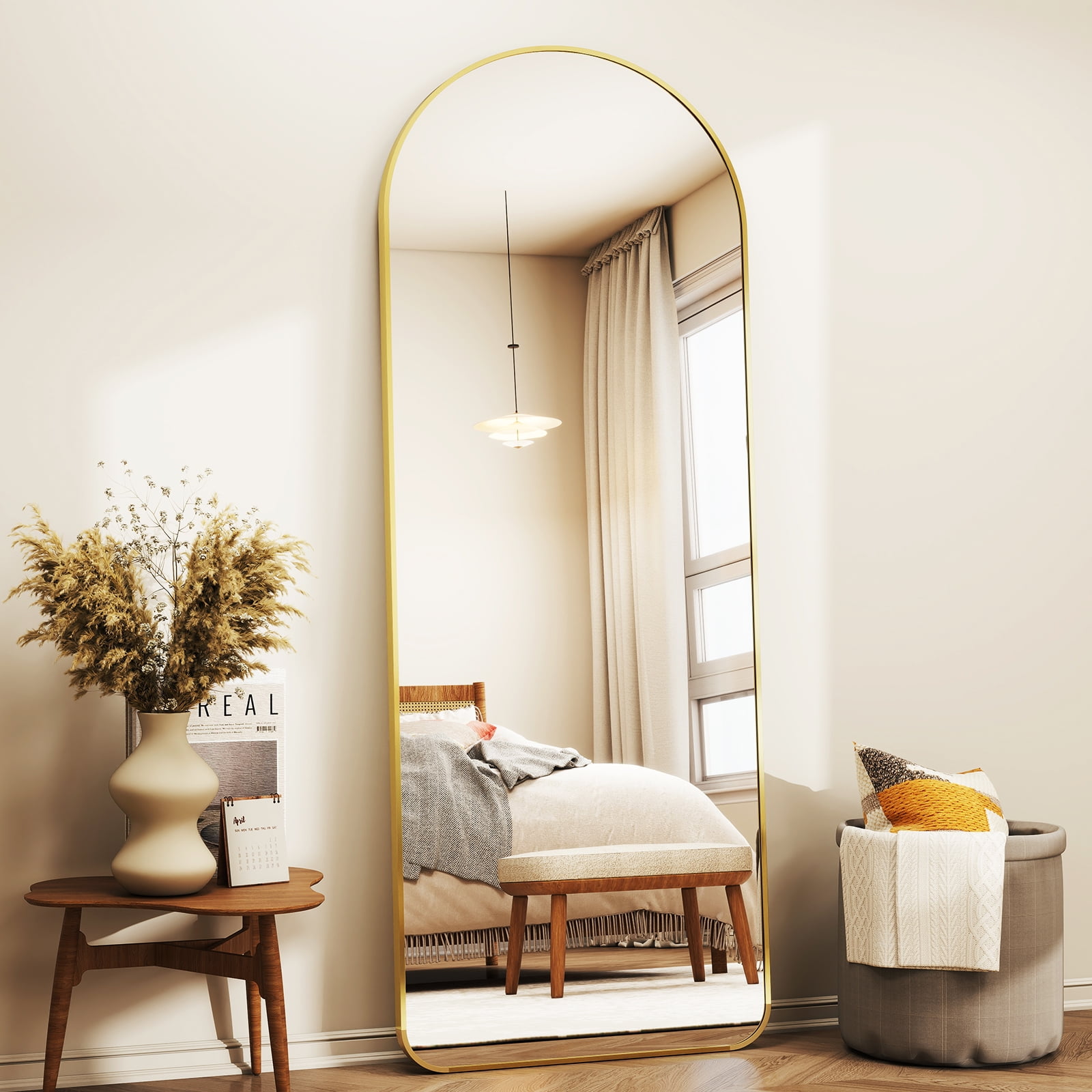 Anyrose 64"x21" Arched Full Length Mirror With Safe Corner WallMounted