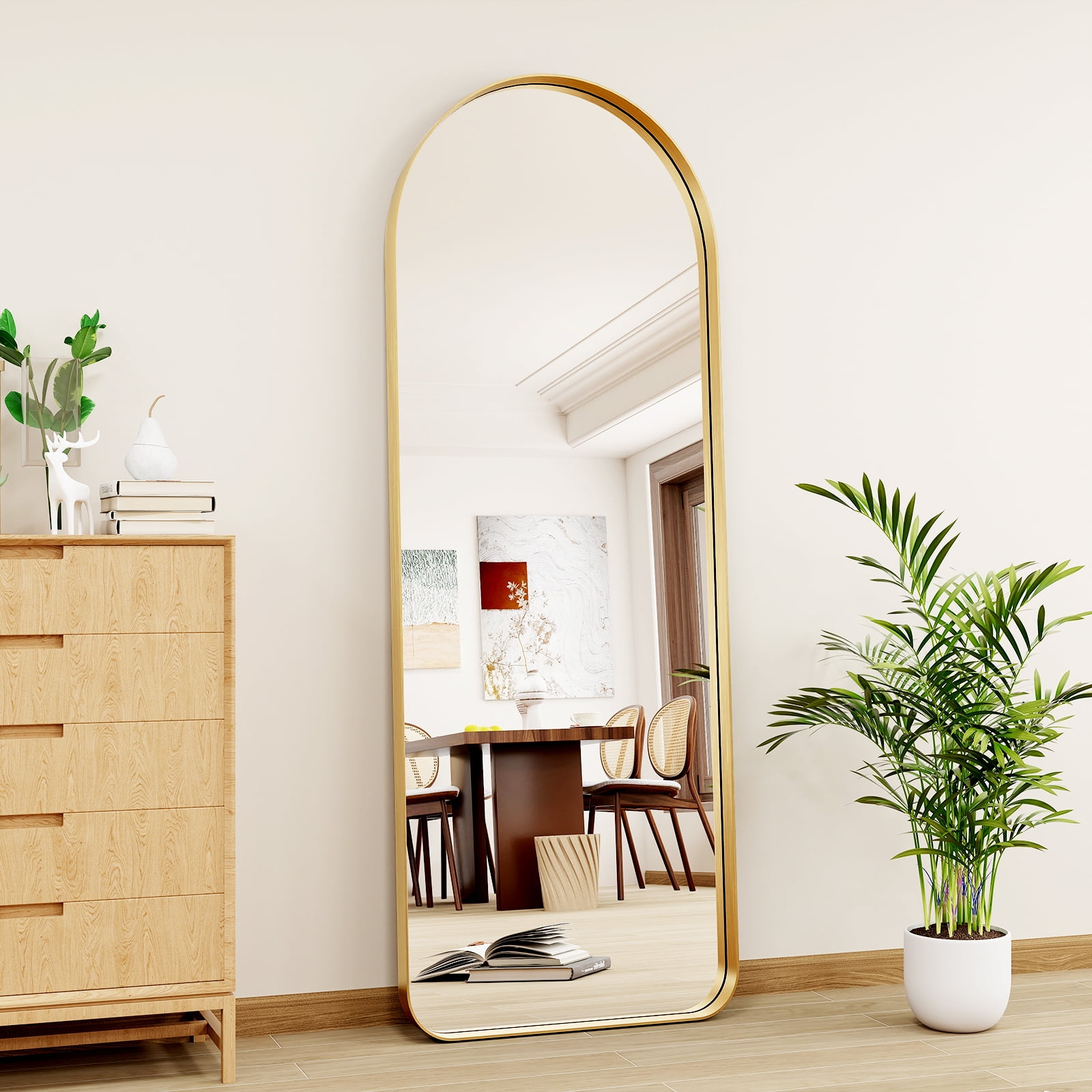 Anyrose 64"x21" Arched Full Length Mirror Wall Mirror With Deep Frame Wall-Mounted, Gold