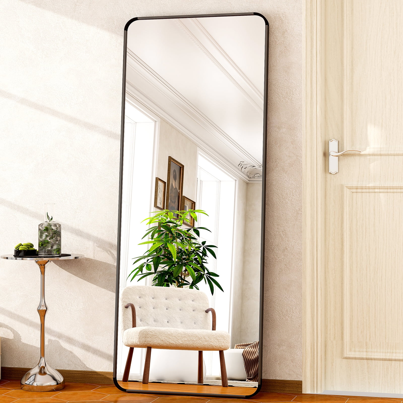 Anyrose 64"x21" Rectangle Full Length Mirror Floor Mirror with Stand Wall Mounted,Black