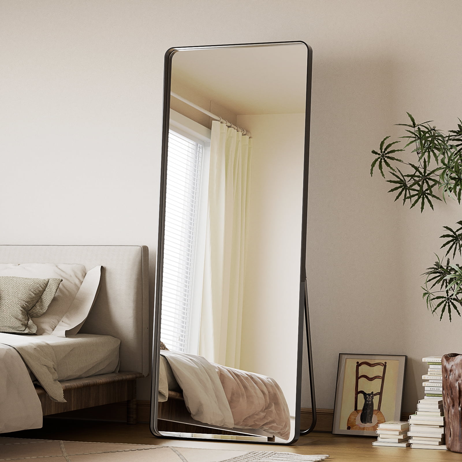 Anyrose 64"x21" Rectangular Full Length Mirror Wall Mirror With Deep Frame Wall-Mounted, Black