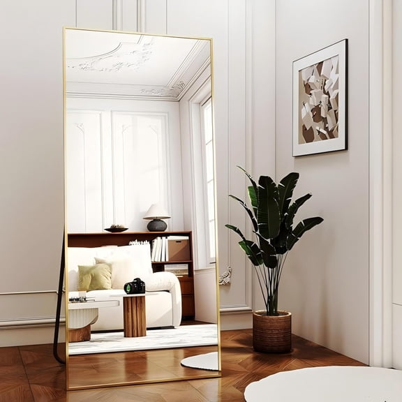 Anyrose 65.1"x 24" Floor Mirror Full Length, Bedroom Floor Body Mirror with Stand,Gold