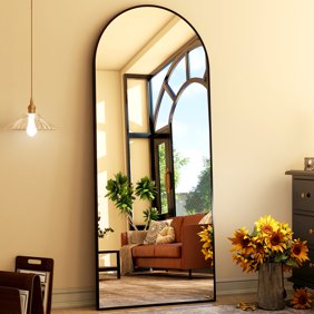 Anyrose 65.1"x24" Arched Mirror Full Length Mirror With standing Floor Mirror Wall Mounted, Black