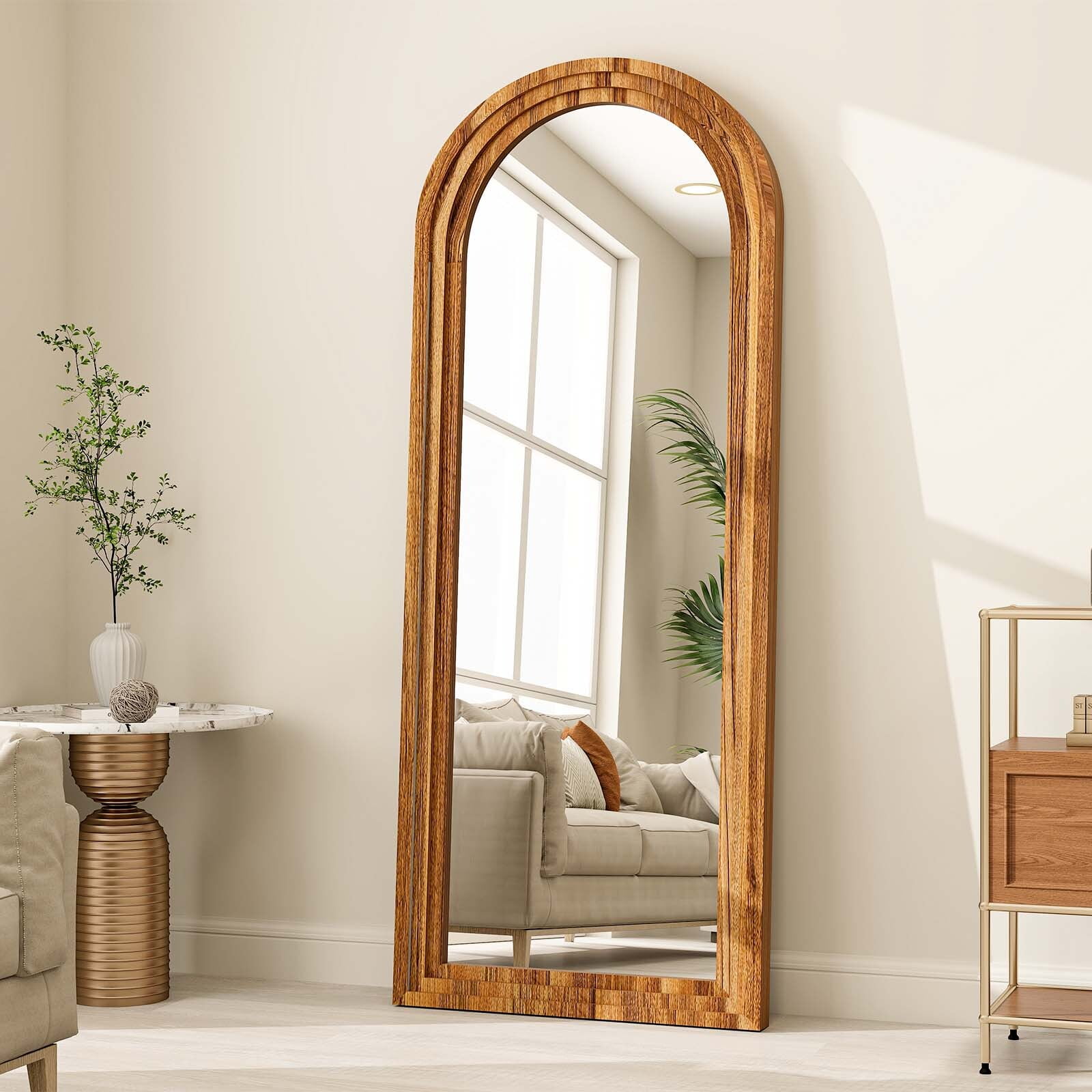 Anyrose 65"x22" Wooden Arched Full Length Floor Mirror,Brown - Walmart.com