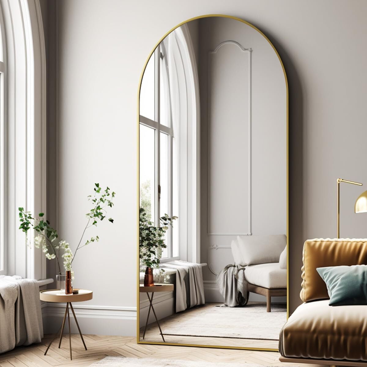 Anyrose 65"x24.3" Arched Full Length Mirror Floor Mirrors Wall Mounted,Gold