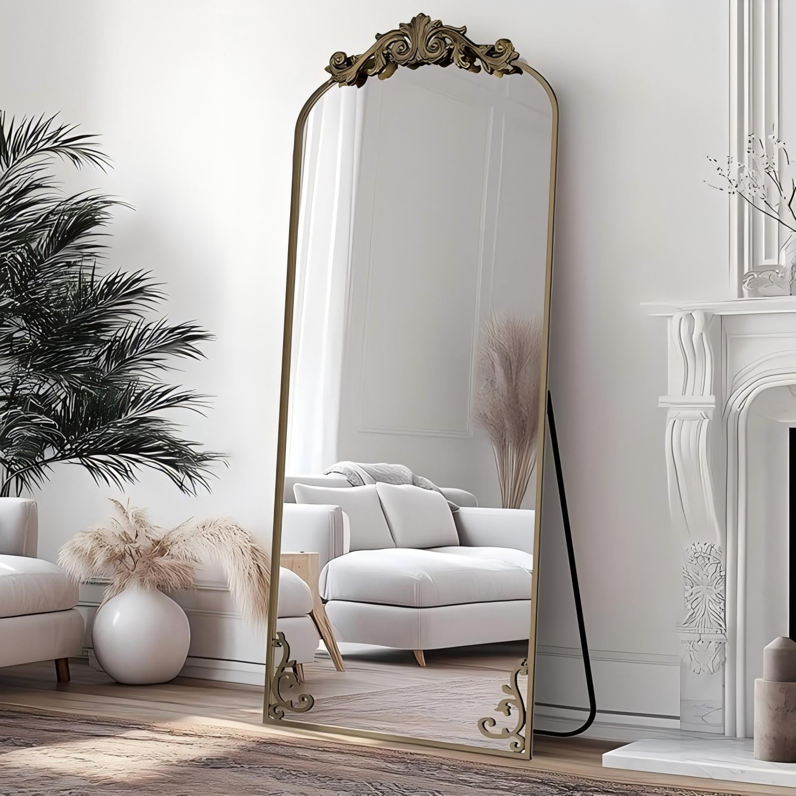 Anyrose 66"x 21" Vintage Mirror - Arched Full Length Mirror with Carved Metal Frame, Bronze