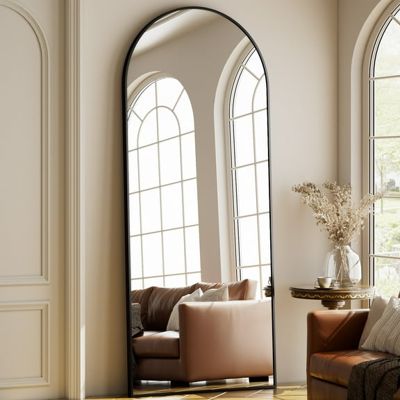 Anyrose 68.1"x22" Arched Full Length Mirror Free-standing Wall-Mounted Floor Mirror, Black