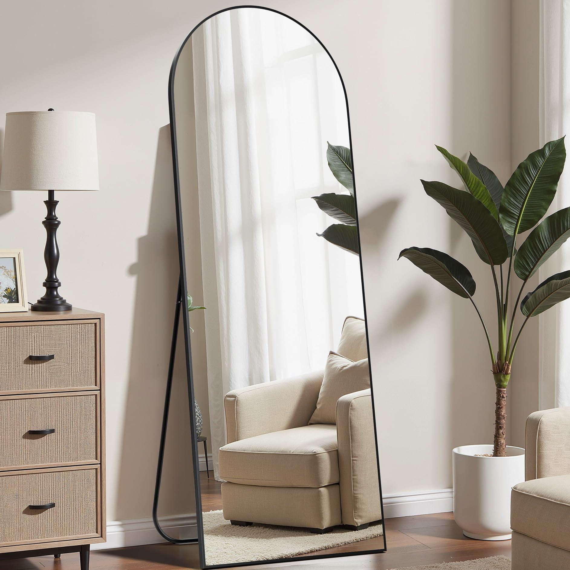Anyrose 68"x22" Arched Full Length Mirror Aluminum Alloy Frame Floor Mirror,Black
