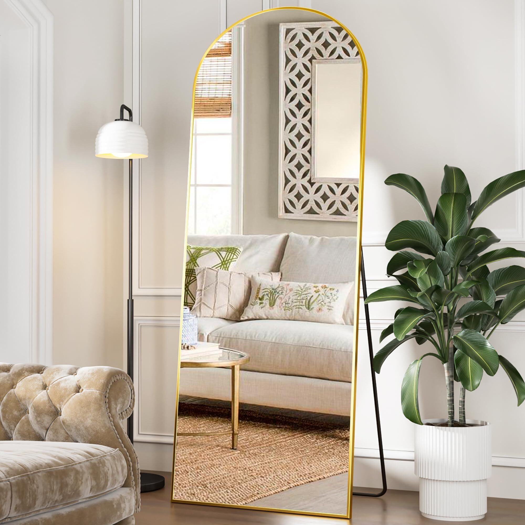 Anyrose 68"x22" Arched Full Length Mirror Aluminum Alloy Frame Floor Mirror,Gold