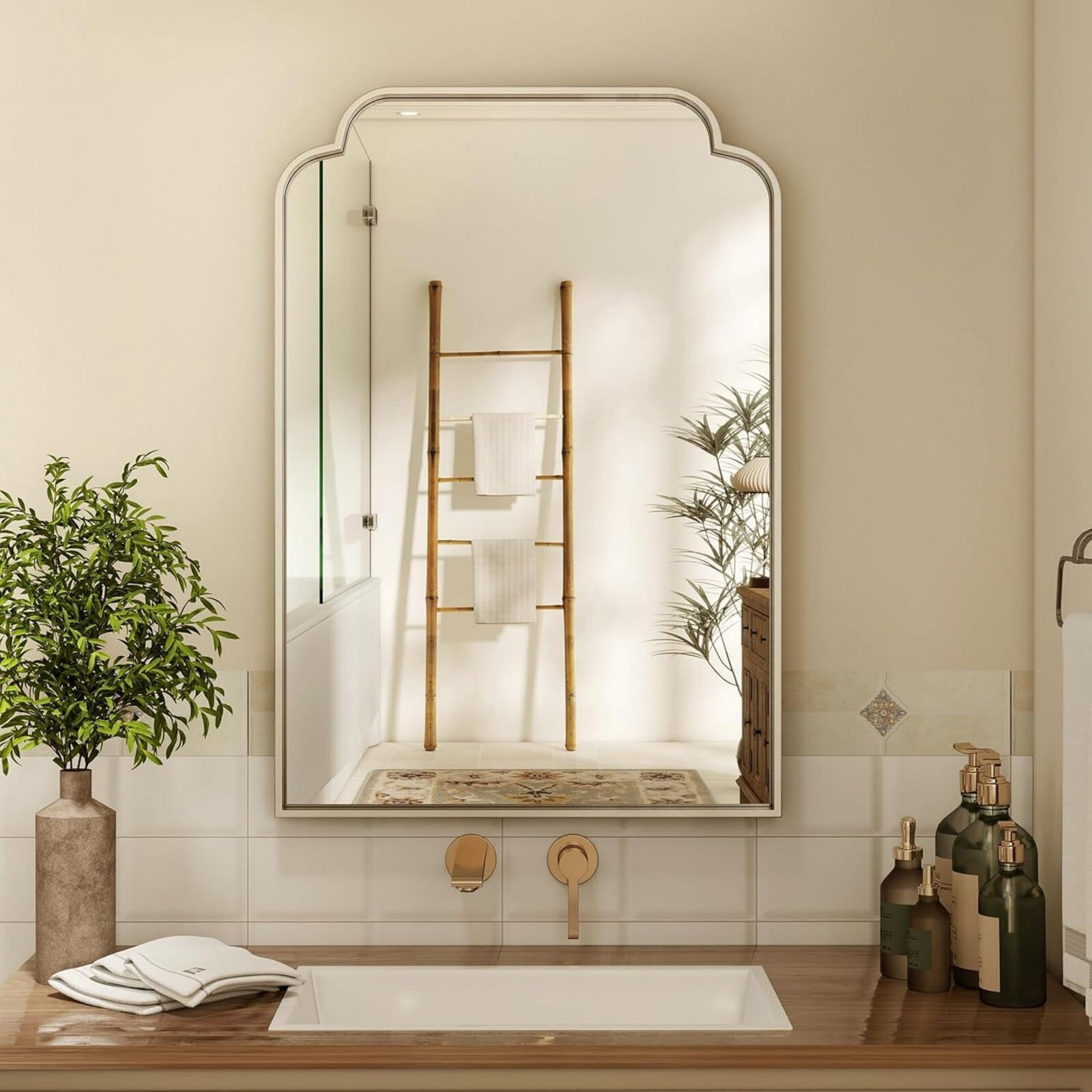 Puremirror 30"x20" Vanity Mirror with Deep Frame Arched Bathroom Mirror Bedroom, Silver