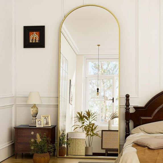 Anyrose 71.1"x26" Arched Full Length Floor Mirror Wall-Mounted Mirror with Metal Frame, Gold