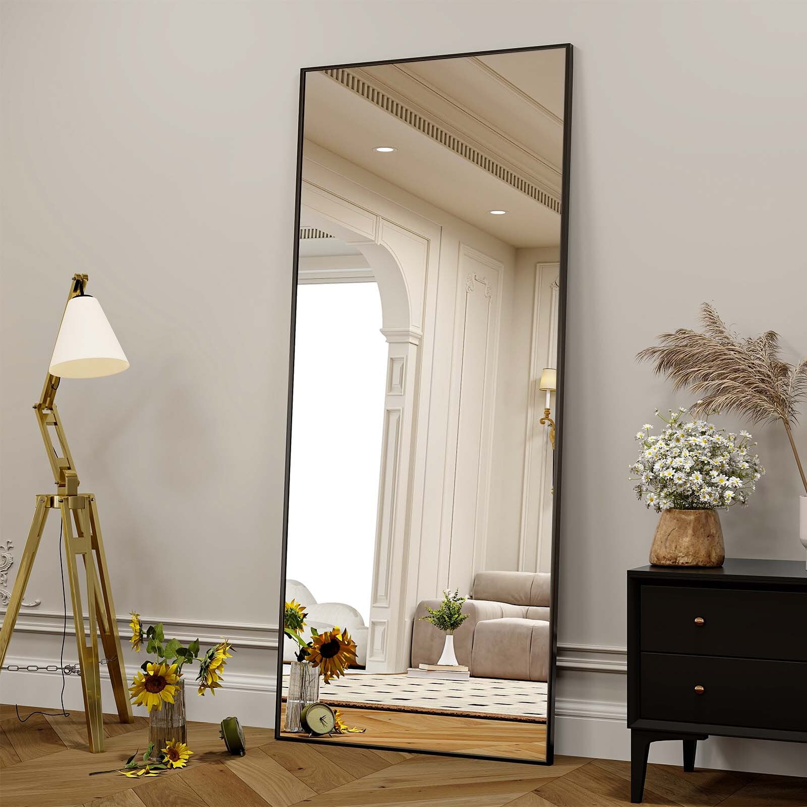 Anyrose 71"x 26" Full Length Mirror Rectangular Floor Standing Mirror Wall Mounted, Black