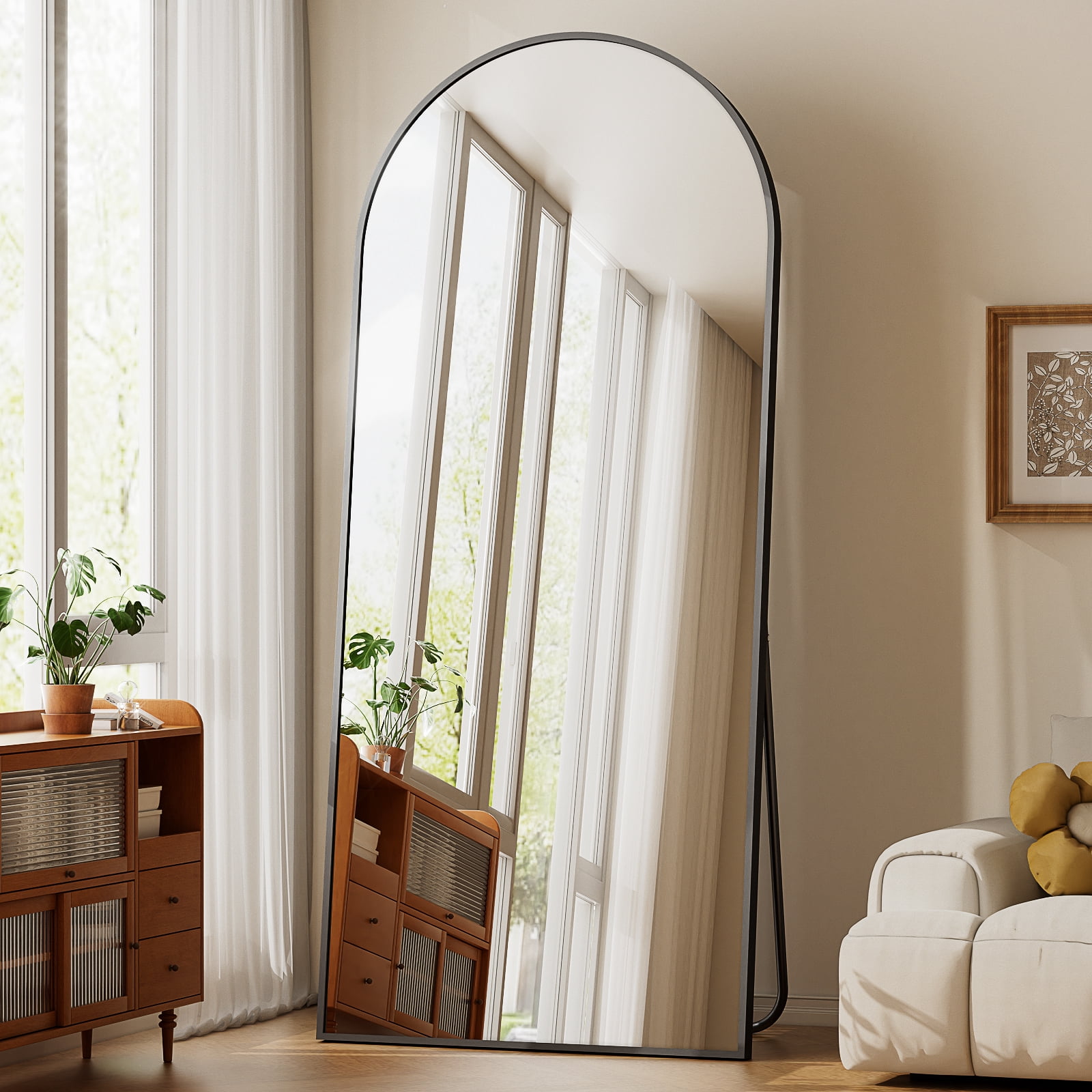 Anyrose 71"x30" Arched Full Length Mirror Floor Mirror Wall-Mounted Leaning Mirror, Black