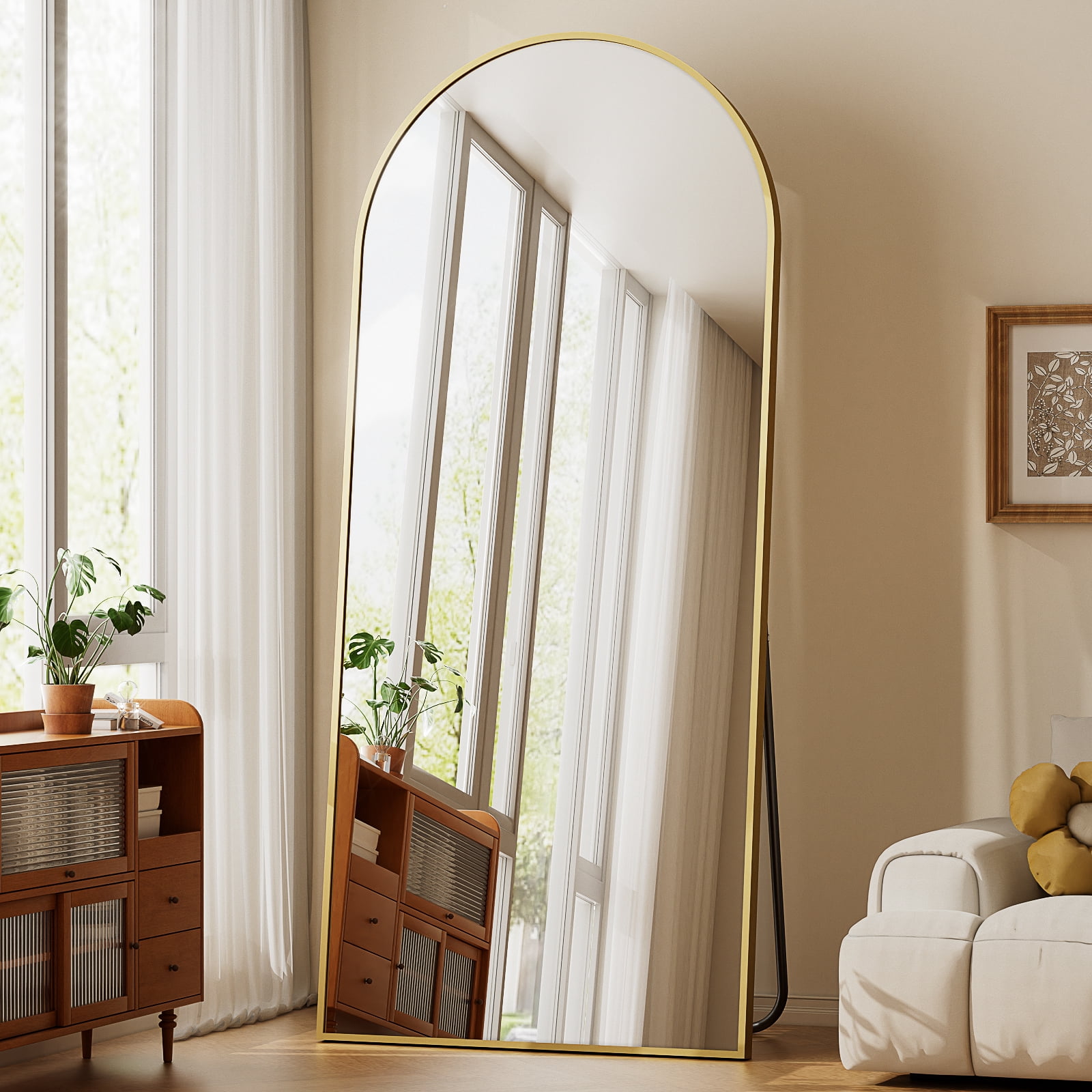 Anyrose 71"x30" Arched Full Length Mirror Floor Mirror Wall-Mounted Leaning Mirror, Gold