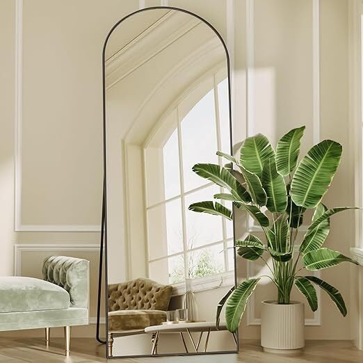 Cenovo 71.5"x 30" Arched Full Length Mirror Floor Mirror with Stand Wall-Mounted, Black