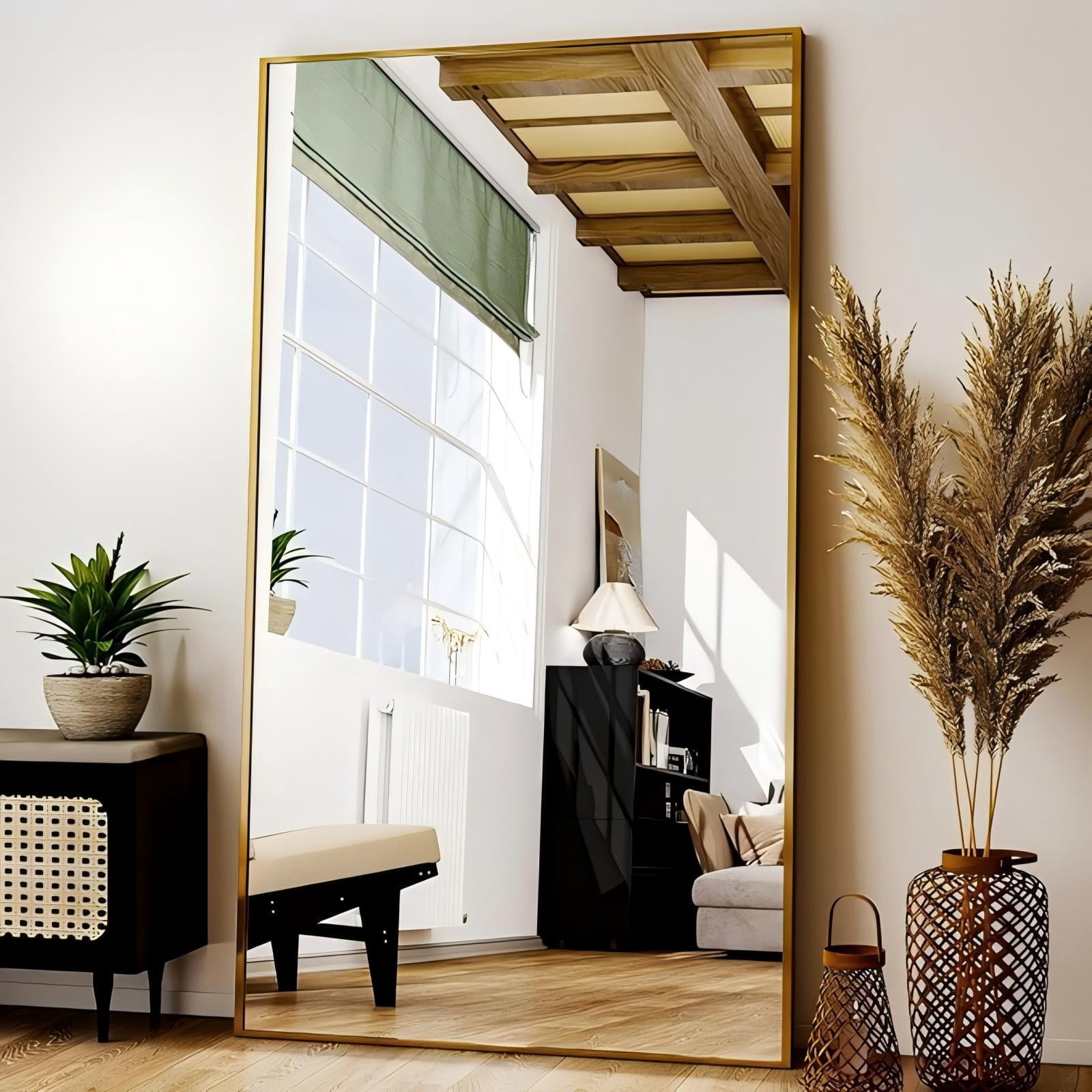 Anyrose 76.1"x 34" Floor Mirror Full Length, Bedroom Floor Body Mirror with Stand,Gold