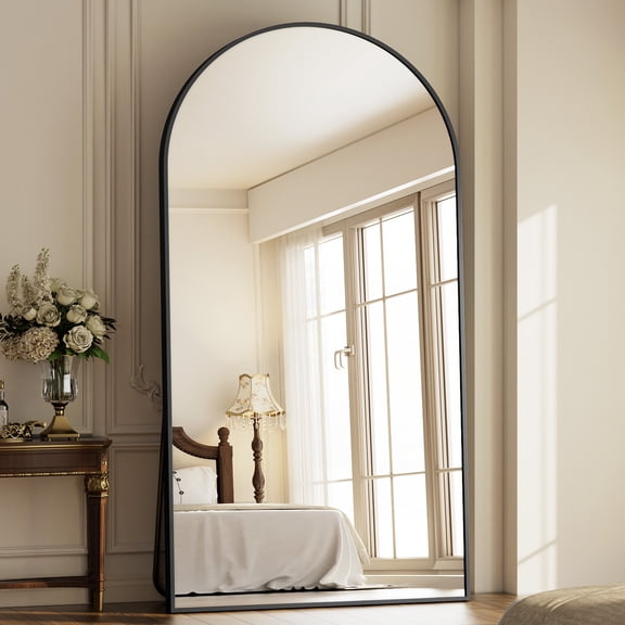 Anyrose 76.2"x34" Arched Large Full Length Mirror Free-Standing Wall-Mounted Floor Mirrors, Black