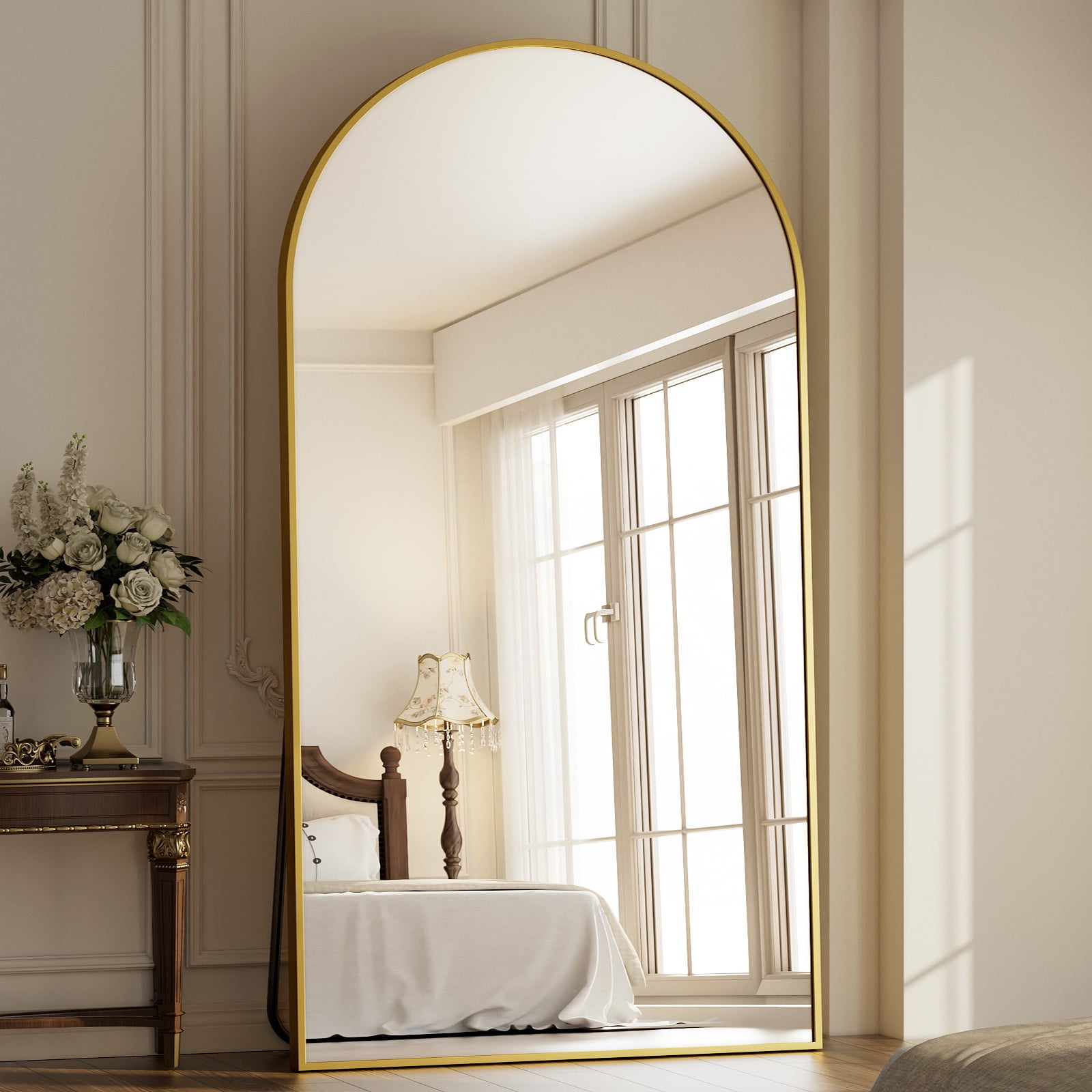 Anyrose 76.2"x34" Arched Large Full Length Mirror Free-Standing Wall-Mounted Floor Mirrors, Gold