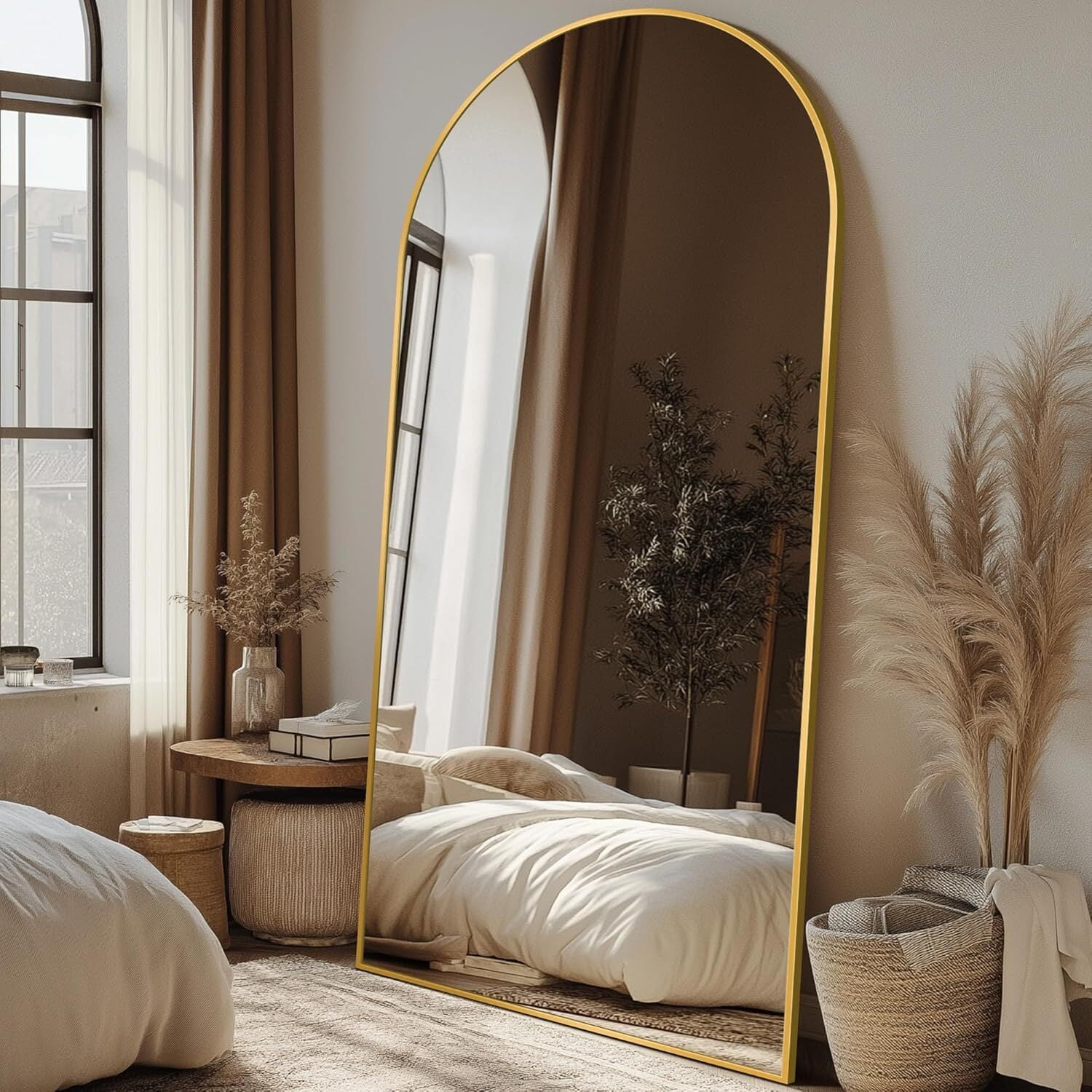 Anyrose 76"x 34" Arched Full Length Mirror Floor Mirror with Stand Wall-Mounted,Gold