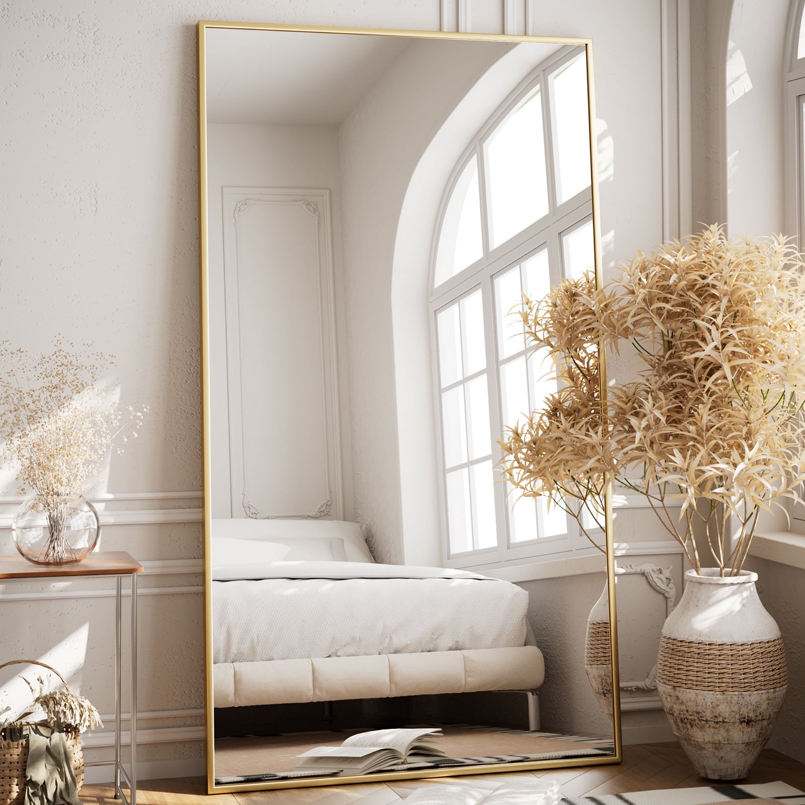 Anyrose 76"x 34" Rectangular Full Length Mirror Floor Body Mirror with Stand,Gold