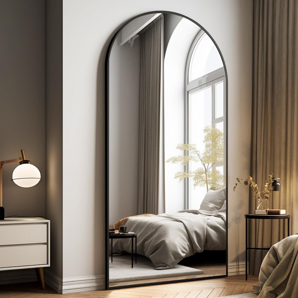 Anyrose 76"x34" Arched Large Full Length Mirror Floor Mirrors Wall Mounted,Black