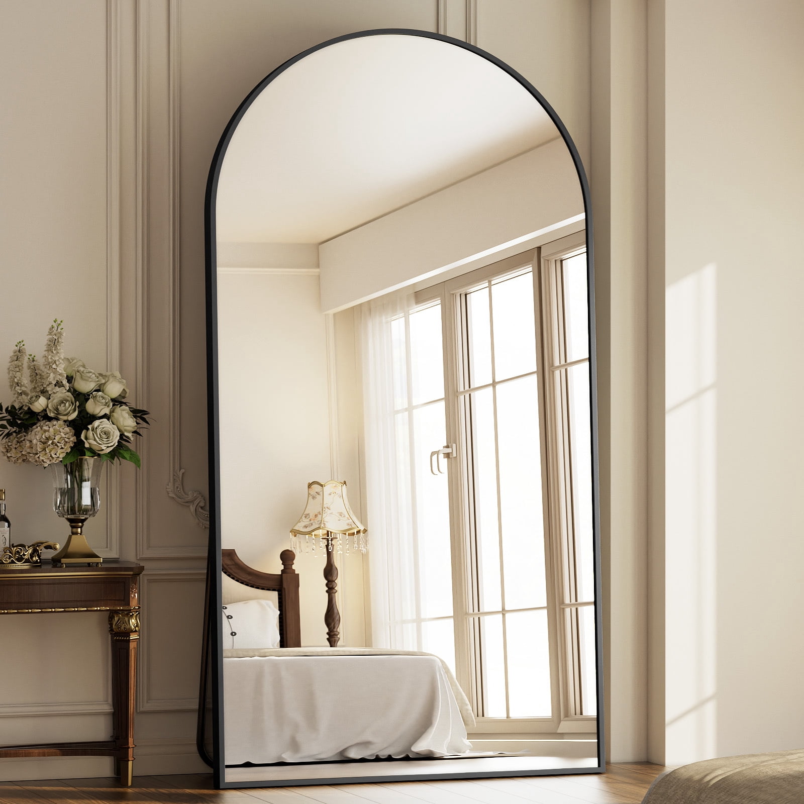Anyrose 76"x34" Arched Large Full Length Mirror Wall-Mounted Floor Mirror with Stand, Black