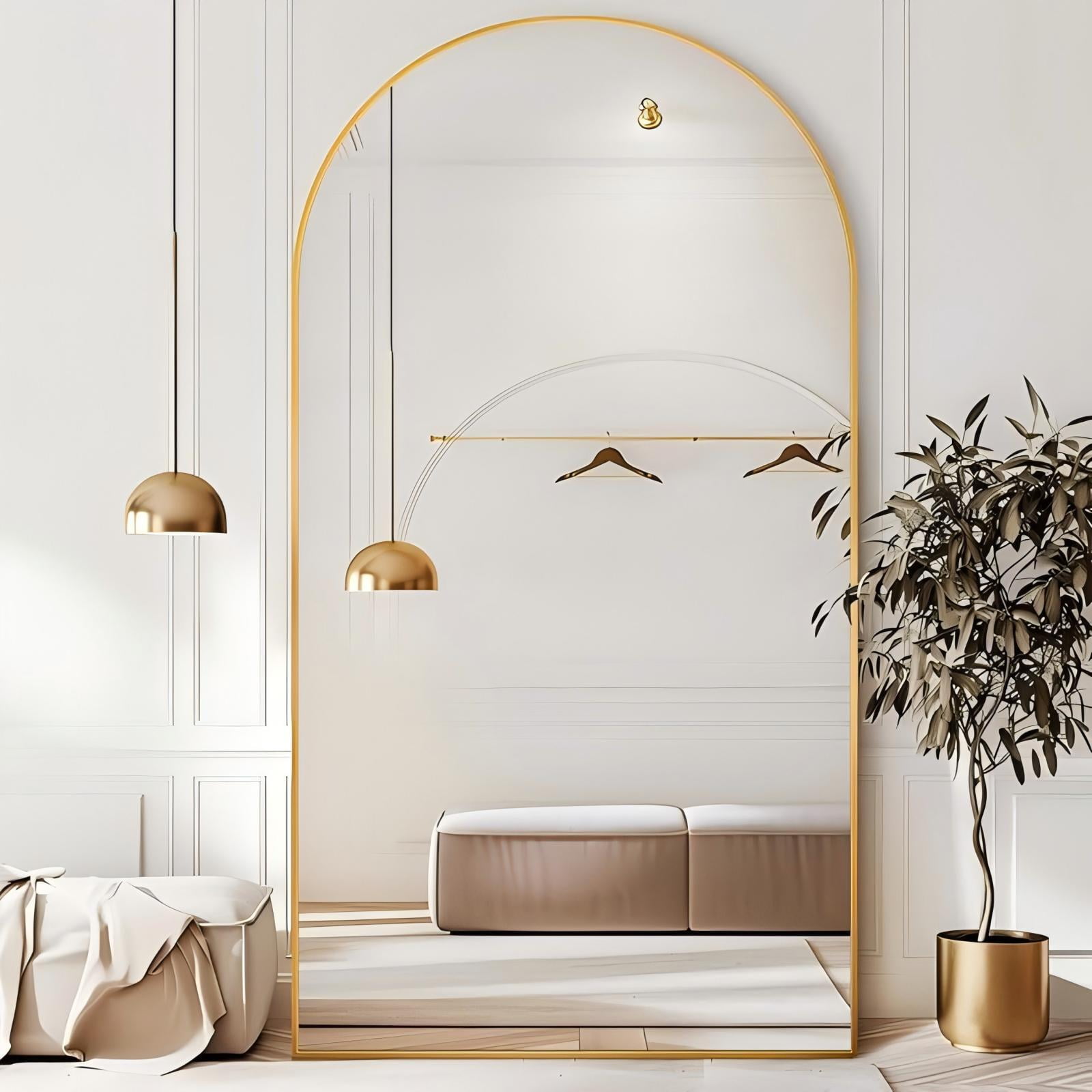 Anyrose 78.1"x 35" Arched Full Length Mirror Floor Mirror with Stand Wall-Mounted, Gold