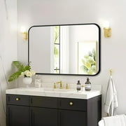 Anyrose Bathroom Mirror 24x36 Rectangle Mirror with Matte Metal Frame, Big Rounded Rectangular Vanity Mirrors Black