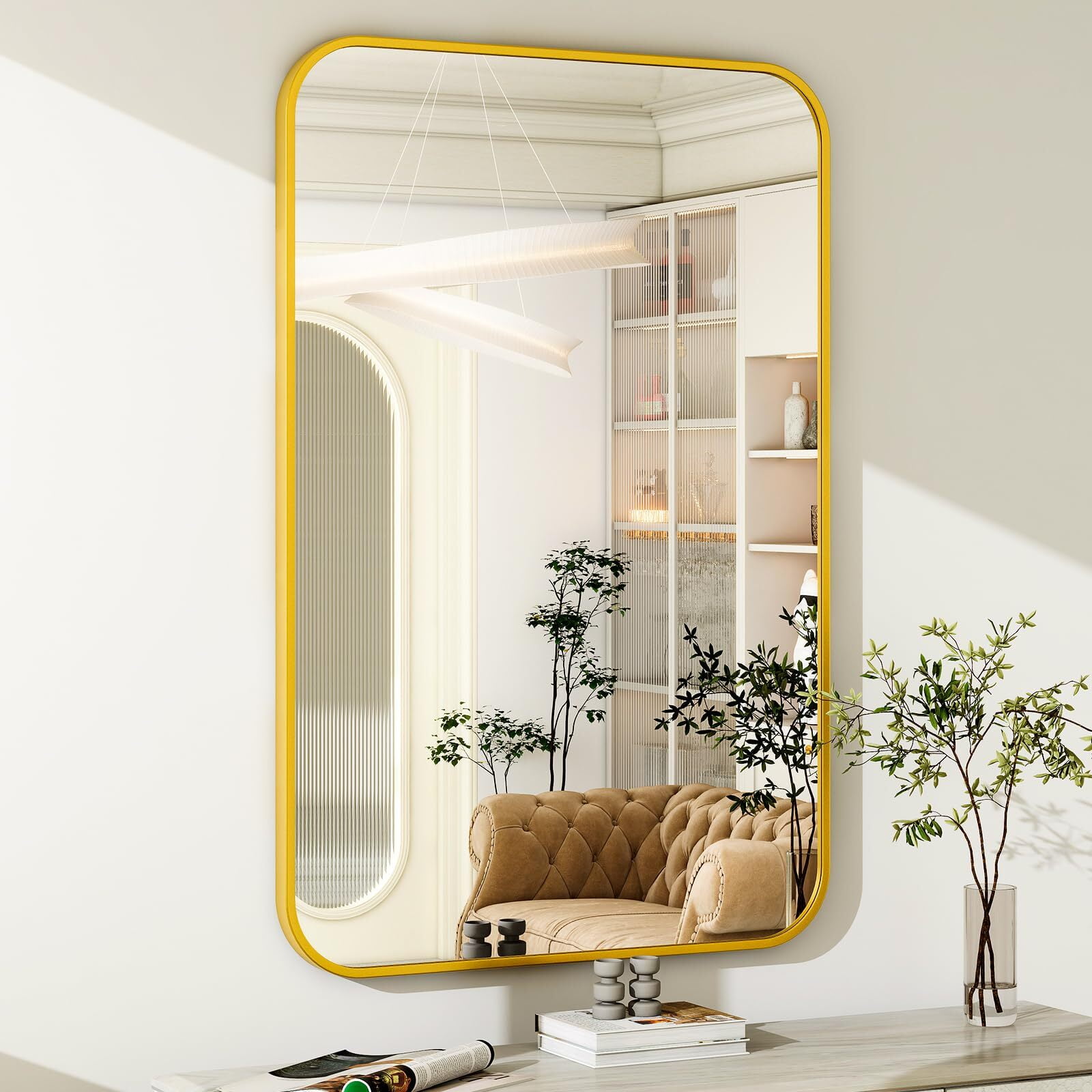 Anyrose Bathroom Mirror for Wall, 30 x 40 Inch Metal Framed Rectangle Mirror, Wall Mounted Vanity Mirror for Bathroom,Gold