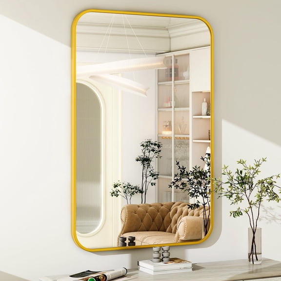 Anyrose Bathroom Mirror for Wall, 30 x 40 Inch Metal Framed Rectangle Mirror, Wall Mounted Vanity Mirror for Bathroom Gold