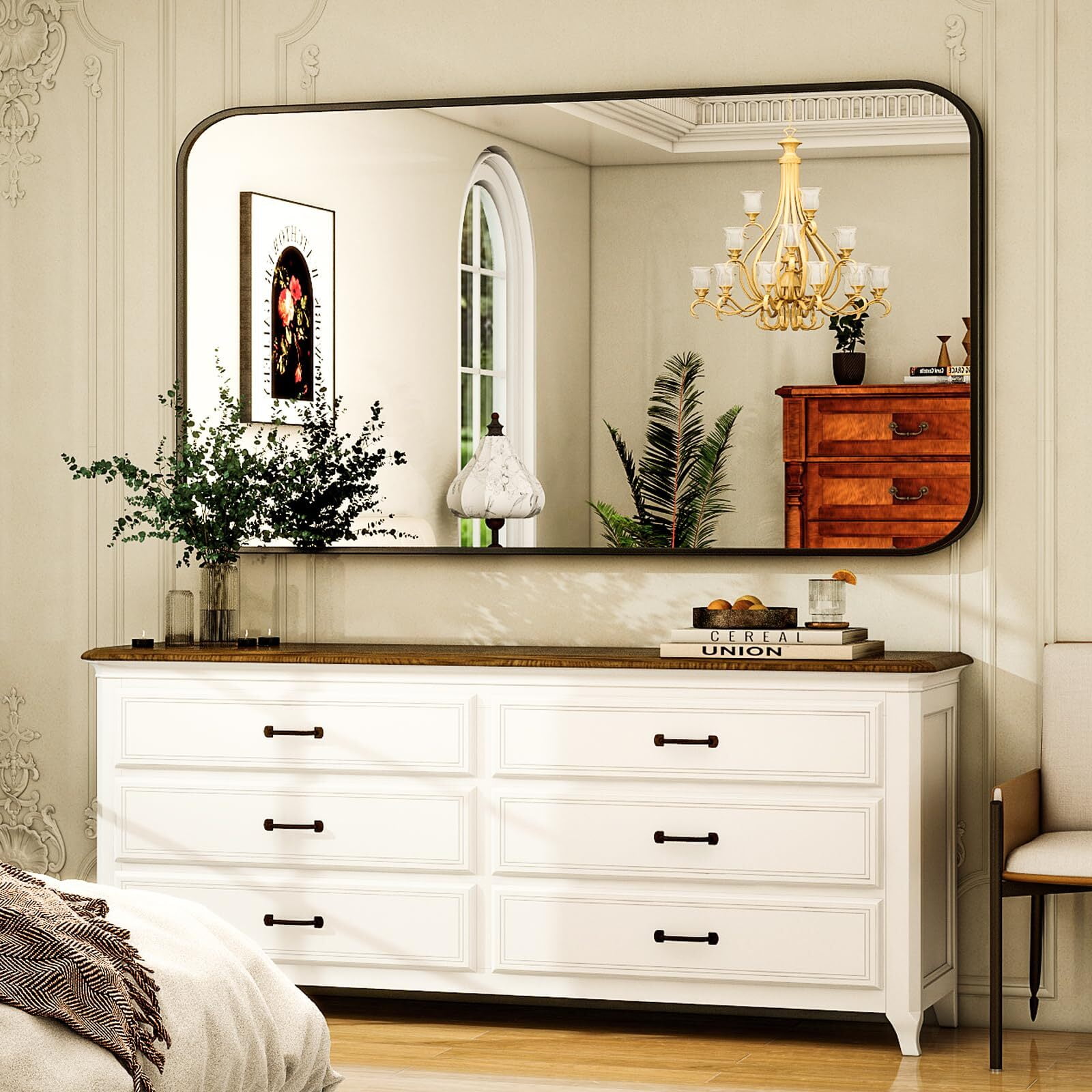 Anyrose Bathroom Mirror for Wall, 30 x 48 Inch Metal Framed Rectangle Mirror, Wall Mounted Vanity Mirror for Bathroom,Black